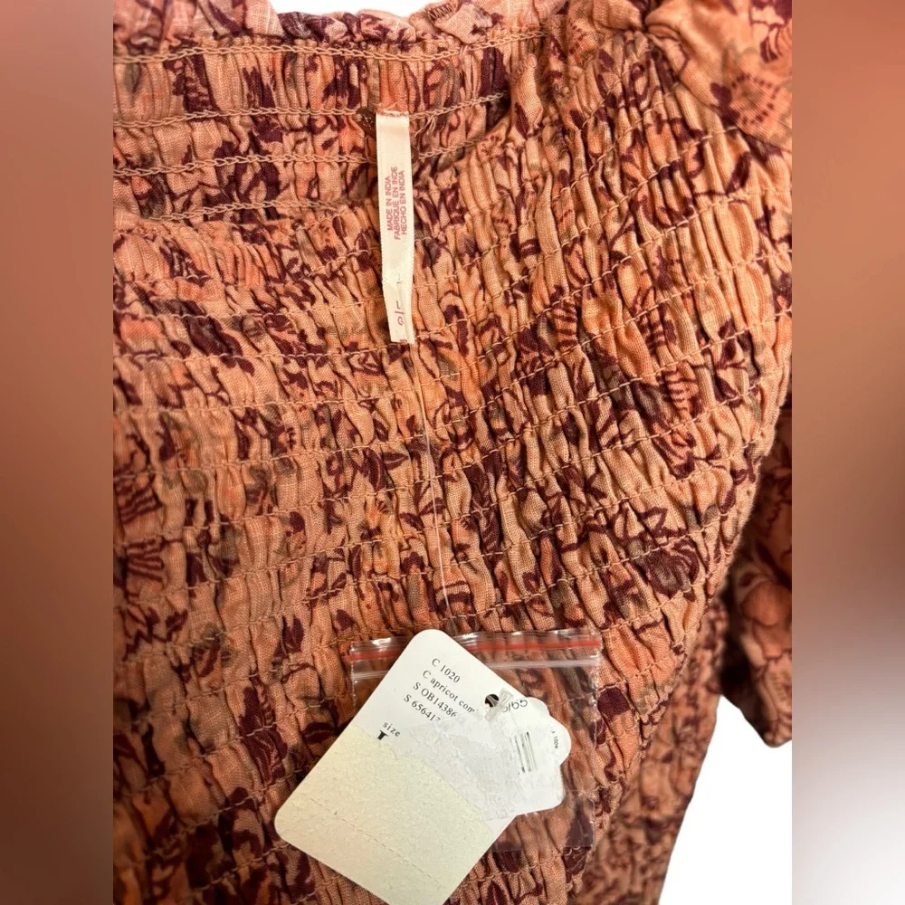 NWT Free People Smock It To Me Puff Sleeve Smocked Body Mini Dress Apricot Large - Picture 10 of 10